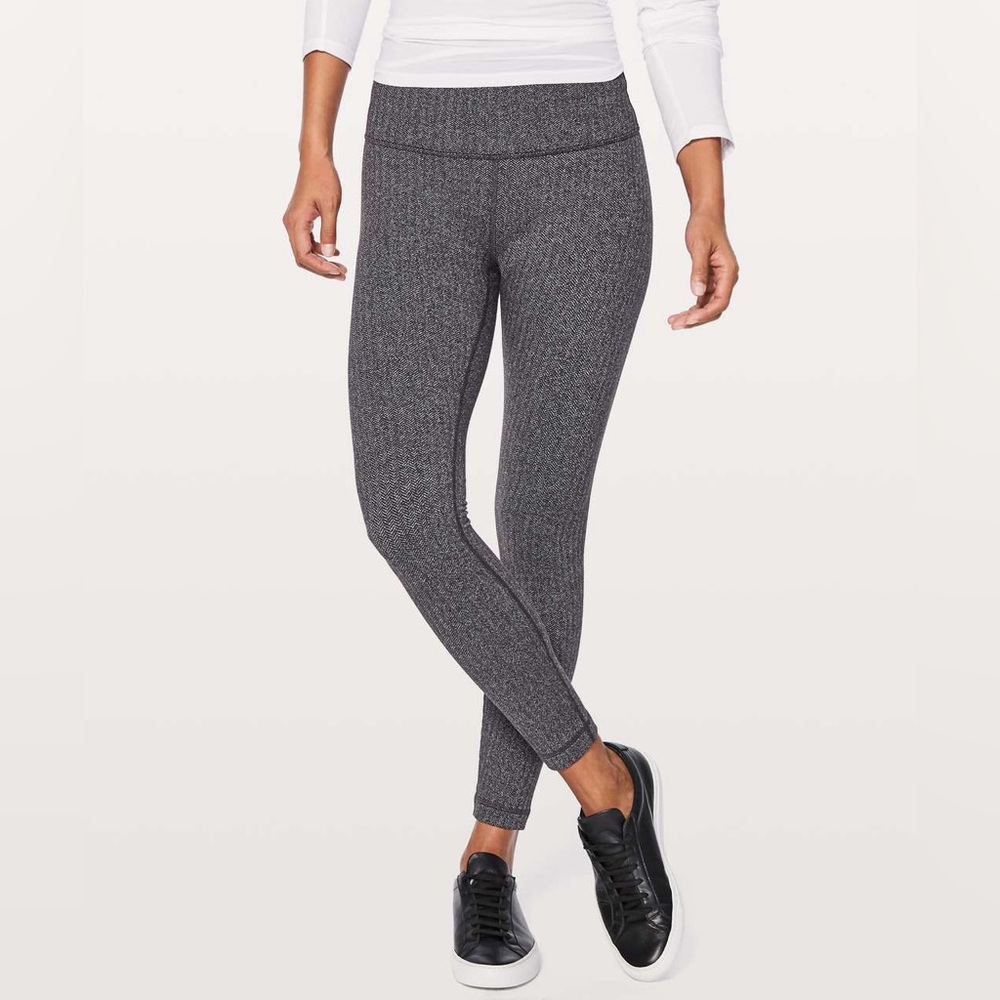 Lululemon Herringbone High-Rise Leggings Size 12 Black Gray 26”‎ Inseam